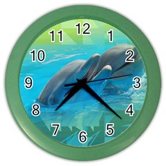 Beautiful Dolphins Color Wall Clock by Sparkle