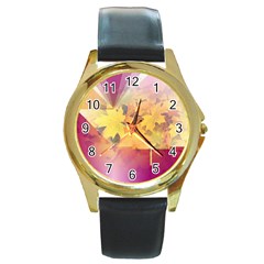 Colorful Nature Round Gold Metal Watch by Sparkle