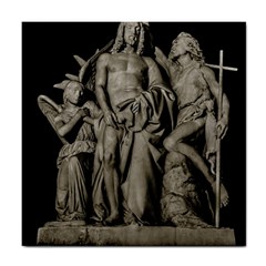 Catholic Motif Sculpture Over Black Tile Coaster