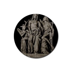 Catholic Motif Sculpture Over Black Rubber Round Coaster (4 Pack)