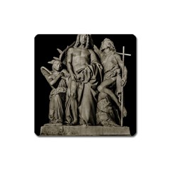 Catholic Motif Sculpture Over Black Square Magnet