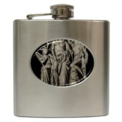 Catholic Motif Sculpture Over Black Hip Flask (6 Oz)