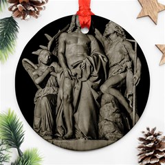 Catholic Motif Sculpture Over Black Round Ornament (two Sides)