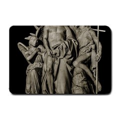 Catholic Motif Sculpture Over Black Small Doormat