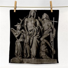 Catholic Motif Sculpture Over Black Face Towel