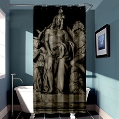 Catholic Motif Sculpture Over Black Shower Curtain 36  X 72  (stall)  by dflcprintsclothing