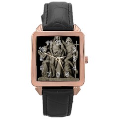 Catholic Motif Sculpture Over Black Rose Gold Leather Watch  by dflcprintsclothing