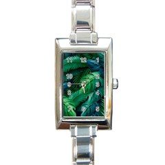 Tropical Green Leaves Background Rectangle Italian Charm Watch by Pakemis