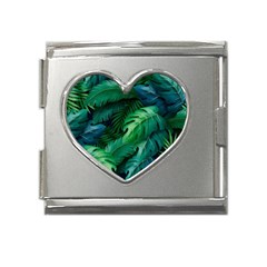 Tropical Green Leaves Background Mega Link Heart Italian Charm (18mm) by Pakemis