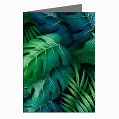 Tropical Green Leaves Background Greeting Cards (pkg Of 8)