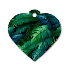 Tropical Green Leaves Background Dog Tag Heart (two Sides) by Pakemis