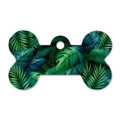 Tropical Green Leaves Background Dog Tag Bone (two Sides) by Pakemis