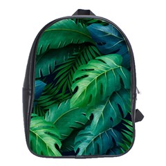 Tropical Green Leaves Background School Bag (xl) by Pakemis