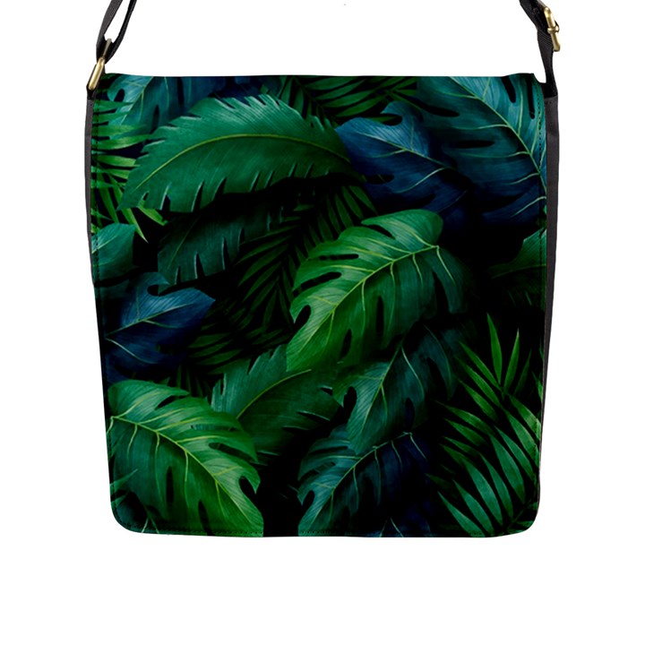 Tropical Green Leaves Background Flap Closure Messenger Bag (L)