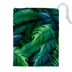 Tropical Green Leaves Background Drawstring Pouch (5xl) by Pakemis