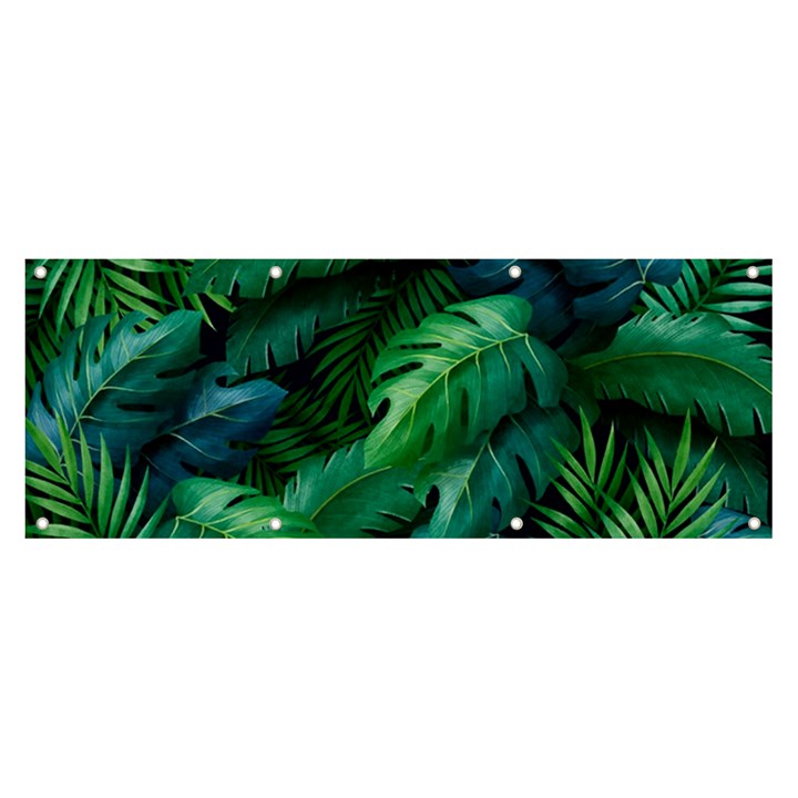 Tropical Green Leaves Background Banner and Sign 8  x 3 