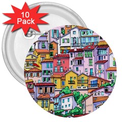 Menton Old Town France 3  Buttons (10 Pack)  by Pakemis