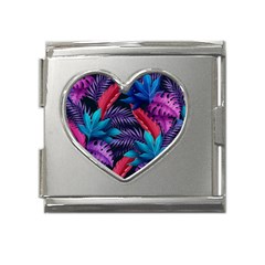 Background With Violet Blue Tropical Leaves Mega Link Heart Italian Charm (18mm)