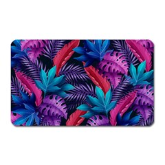 Background With Violet Blue Tropical Leaves Magnet (rectangular) by Pakemis