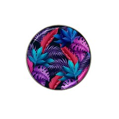 Background With Violet Blue Tropical Leaves Hat Clip Ball Marker by Pakemis