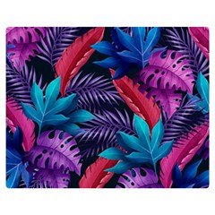 Background With Violet Blue Tropical Leaves Double Sided Flano Blanket (medium) by Pakemis