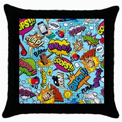 Comic Elements Colorful Seamless Pattern Throw Pillow Case (black) by Pakemis