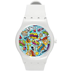 Comic Elements Colorful Seamless Pattern Round Plastic Sport Watch (m) by Pakemis