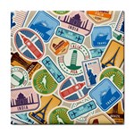 Travel Pattern Immigration Stamps Stickers With Historical Cultural Objects Travelling Visa Immigran Tile Coaster Front