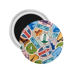 Travel Pattern Immigration Stamps Stickers With Historical Cultural Objects Travelling Visa Immigran 2 25  Magnets by Pakemis