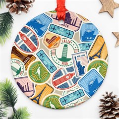 Travel Pattern Immigration Stamps Stickers With Historical Cultural Objects Travelling Visa Immigran Ornament (round) by Pakemis