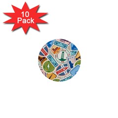 Travel Pattern Immigration Stamps Stickers With Historical Cultural Objects Travelling Visa Immigran 1  Mini Buttons (10 Pack)  by Pakemis