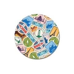 Travel Pattern Immigration Stamps Stickers With Historical Cultural Objects Travelling Visa Immigran Magnet 3  (round) by Pakemis