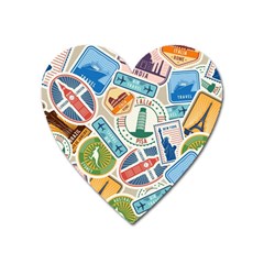 Travel Pattern Immigration Stamps Stickers With Historical Cultural Objects Travelling Visa Immigran Heart Magnet by Pakemis