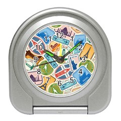 Travel Pattern Immigration Stamps Stickers With Historical Cultural Objects Travelling Visa Immigran Travel Alarm Clock by Pakemis