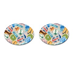 Travel Pattern Immigration Stamps Stickers With Historical Cultural Objects Travelling Visa Immigran Cufflinks (oval) by Pakemis