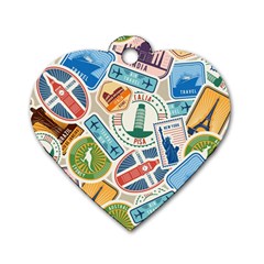 Travel Pattern Immigration Stamps Stickers With Historical Cultural Objects Travelling Visa Immigran Dog Tag Heart (one Side) by Pakemis