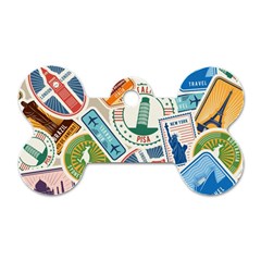 Travel Pattern Immigration Stamps Stickers With Historical Cultural Objects Travelling Visa Immigran Dog Tag Bone (one Side) by Pakemis