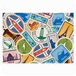 Travel Pattern Immigration Stamps Stickers With Historical Cultural Objects Travelling Visa Immigran Large Glasses Cloth (2 Sides) Front