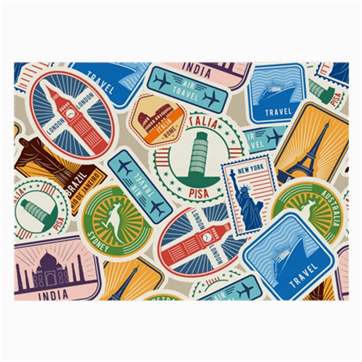 Travel Pattern Immigration Stamps Stickers With Historical Cultural Objects Travelling Visa Immigran Large Glasses Cloth (2 Sides)