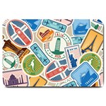 Travel Pattern Immigration Stamps Stickers With Historical Cultural Objects Travelling Visa Immigran Large Doormat 30 x20  Door Mat