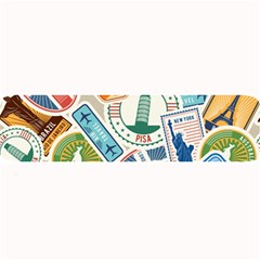 Travel Pattern Immigration Stamps Stickers With Historical Cultural Objects Travelling Visa Immigran Large Bar Mat by Pakemis