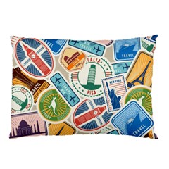 Travel Pattern Immigration Stamps Stickers With Historical Cultural Objects Travelling Visa Immigran Pillow Case (two Sides) by Pakemis