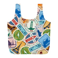 Travel Pattern Immigration Stamps Stickers With Historical Cultural Objects Travelling Visa Immigran Full Print Recycle Bag (l) by Pakemis