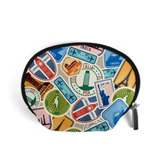 Travel Pattern Immigration Stamps Stickers With Historical Cultural Objects Travelling Visa Immigran Accessory Pouch (small) by Pakemis