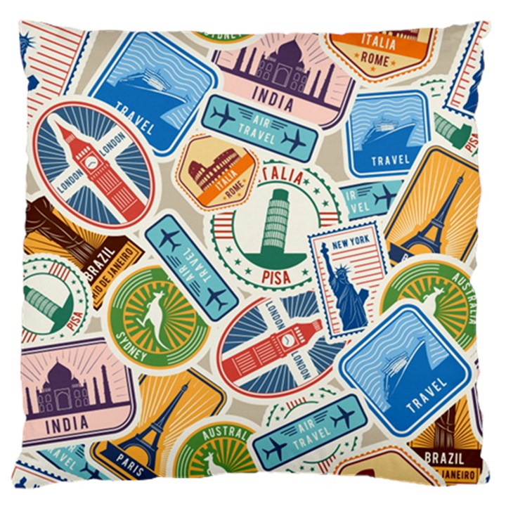 Travel Pattern Immigration Stamps Stickers With Historical Cultural Objects Travelling Visa Immigran Standard Flano Cushion Case (One Side)