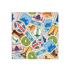 Travel Pattern Immigration Stamps Stickers With Historical Cultural Objects Travelling Visa Immigran Satin Bandana Scarf 22  X 22  by Pakemis