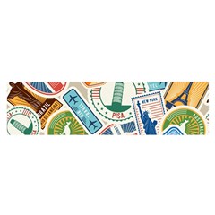 Travel Pattern Immigration Stamps Stickers With Historical Cultural Objects Travelling Visa Immigran Oblong Satin Scarf (16  X 60 ) by Pakemis