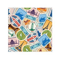 Travel Pattern Immigration Stamps Stickers With Historical Cultural Objects Travelling Visa Immigran Square Satin Scarf (30  X 30 )