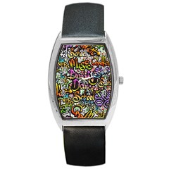 Graffiti Word Seamless Pattern Barrel Style Metal Watch by Pakemis