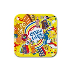 Colorful City Life Horizontal Seamless Pattern Urban City Rubber Square Coaster (4 Pack) by Pakemis